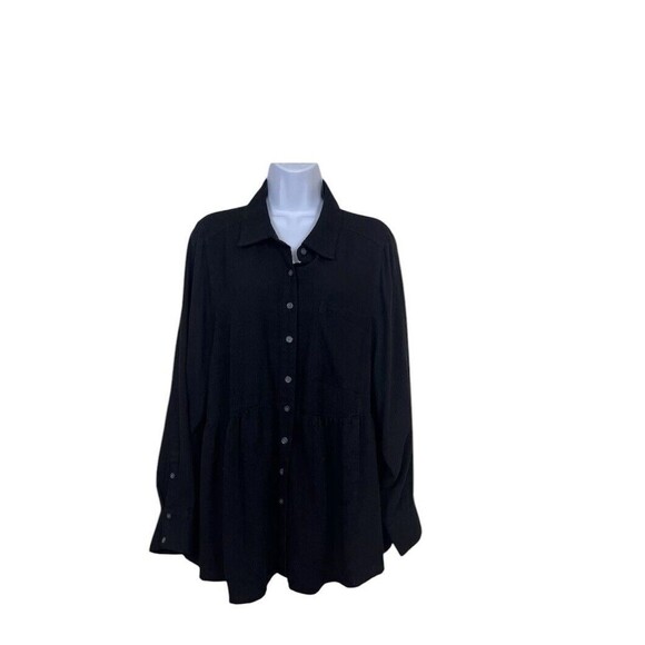 Torrid Tops - Torrid Shirt Womens 2 Black Peplum Crinkle Flannel Gauze Button Up Top LSLV L